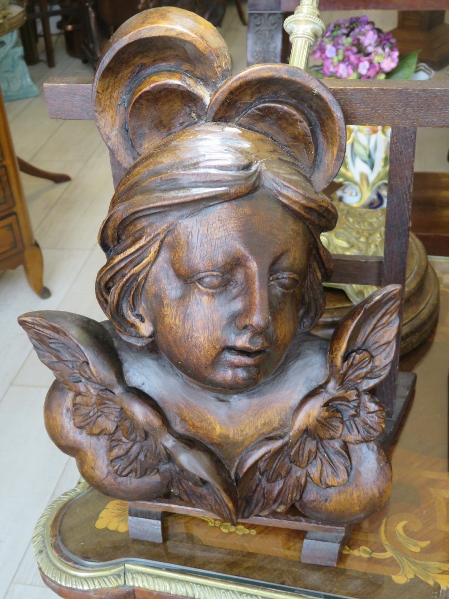 20th Century Carved Wooden Angel Head-photo-1