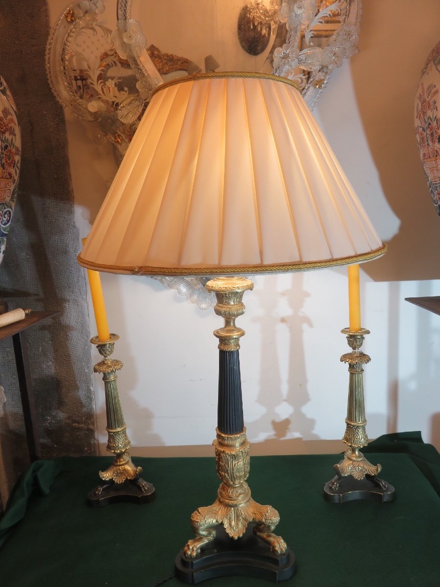 Restoration Candlestick Mounted As A 19th Century Lamp-photo-2