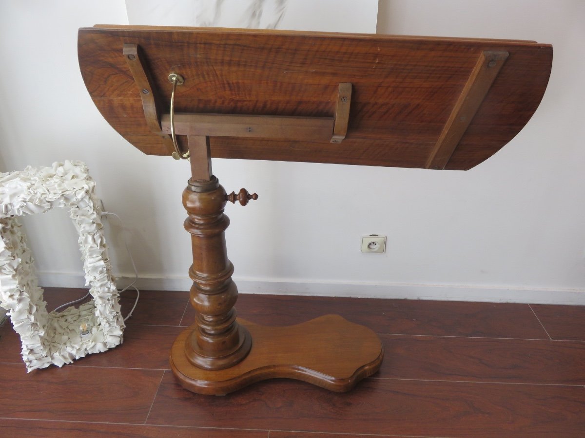 System Table In Solid Walnut And Walnut Veneer, With Adjustment, XIXth Century-photo-3