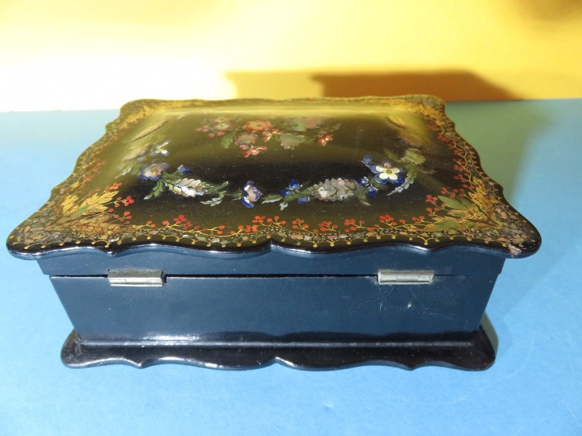 Box, Jewelry Box In Papier Mâché And Mother-of-pearl Marquetry, Napoleon III Period-photo-1