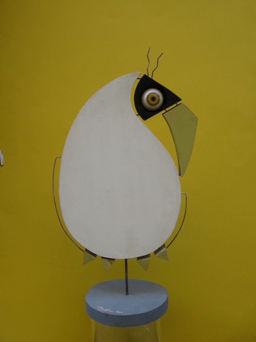 Wooden Sculpture Of A Cockatoo Signed Le Blanc 20th Century