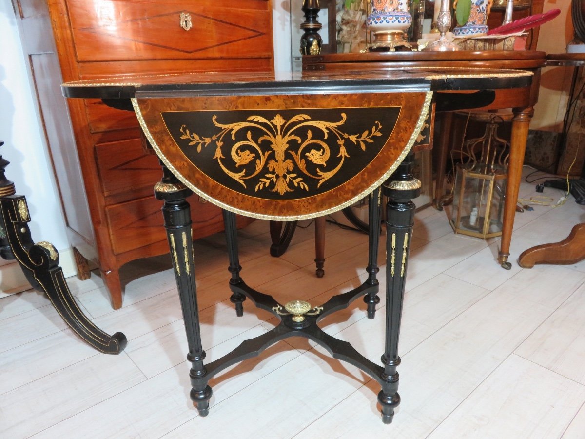 Inlaid Middle Table, With Four Flaps, Gilded Bronze Decoration, Napoleon III Period-photo-7