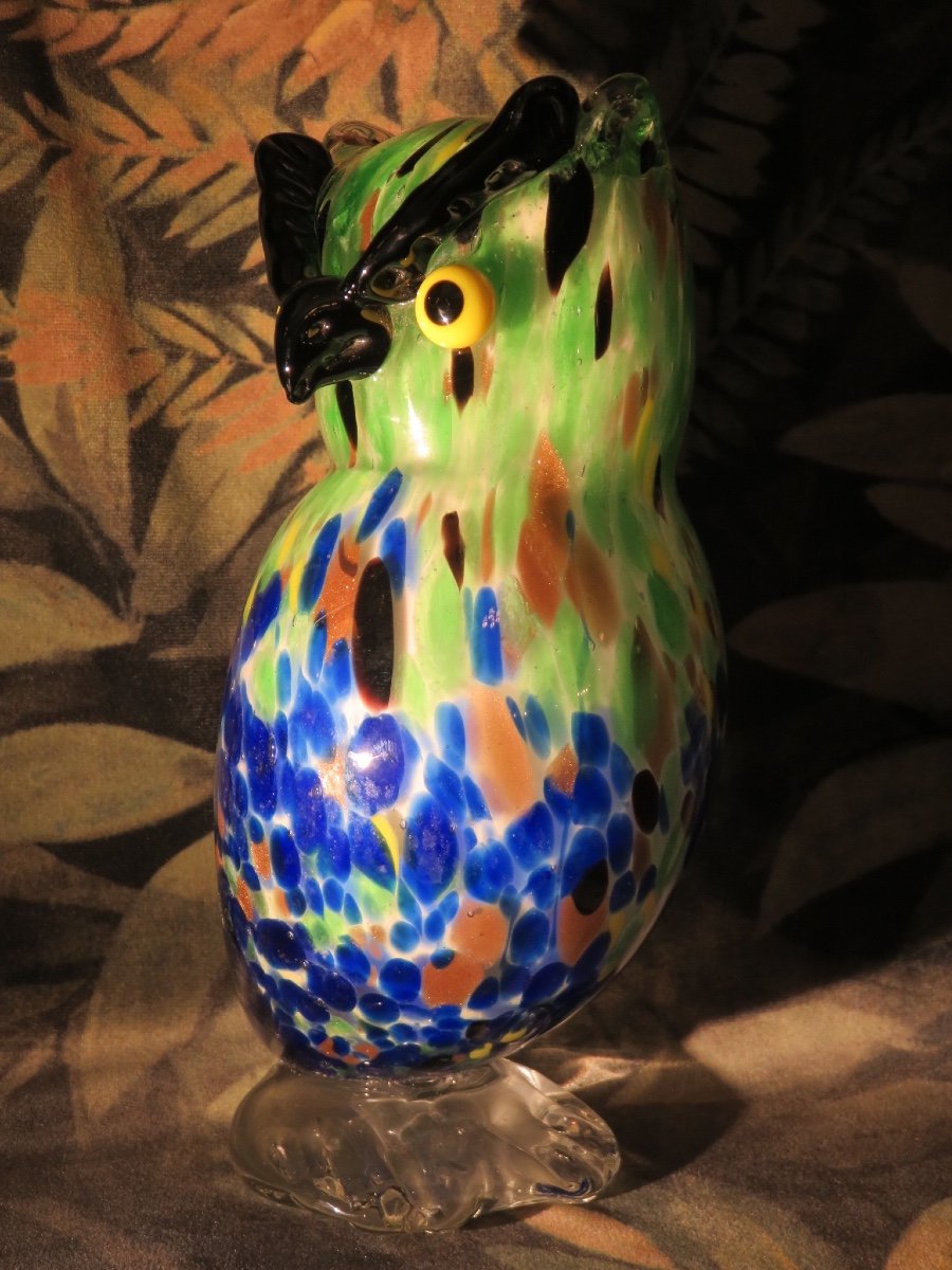 Murano Polychrome Glass Owl 20th Century-photo-2