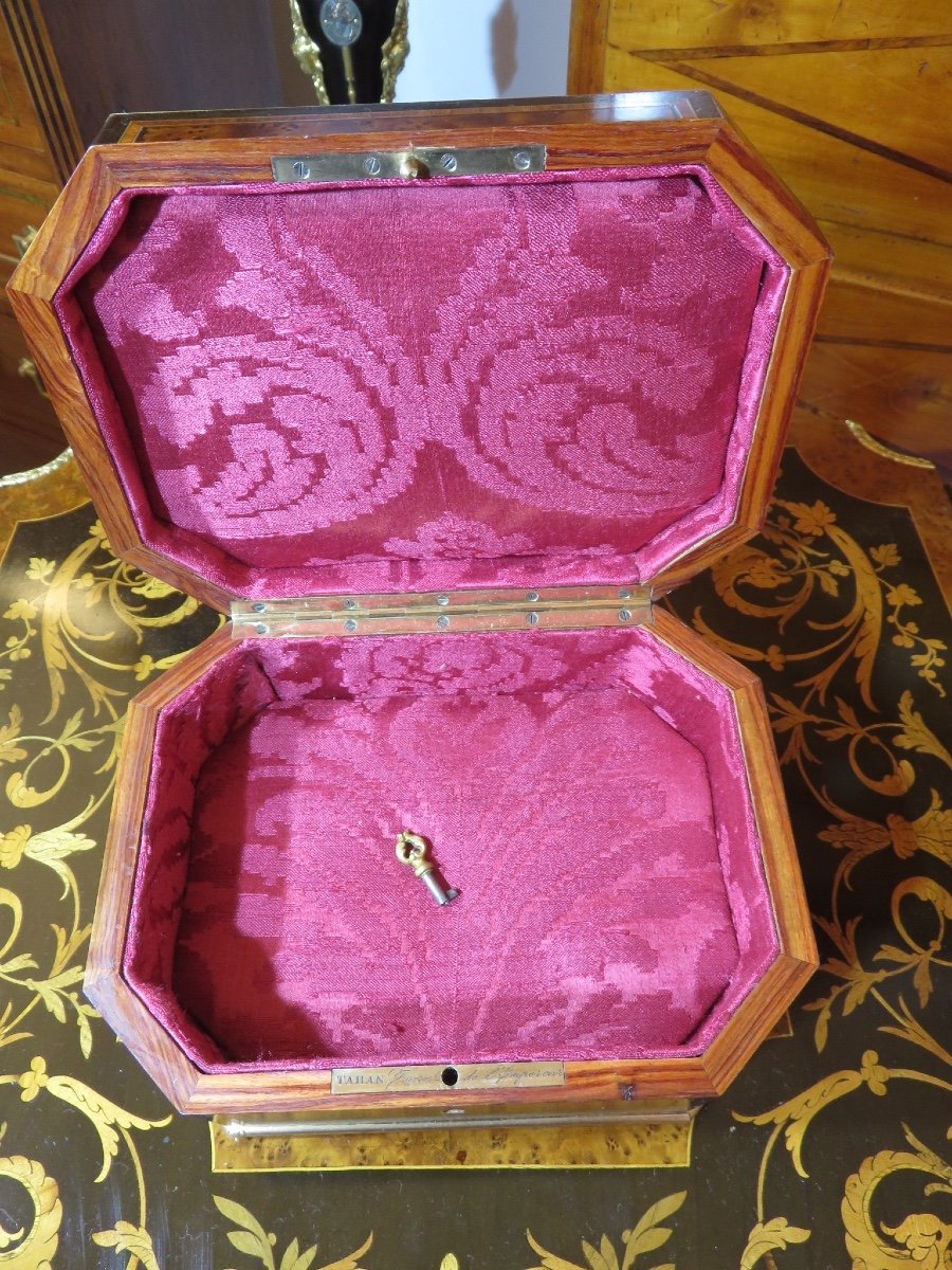 Tahan In Paris. Jewelry Box, Box, In Marquetry And Brass Napoleon III Period-photo-3