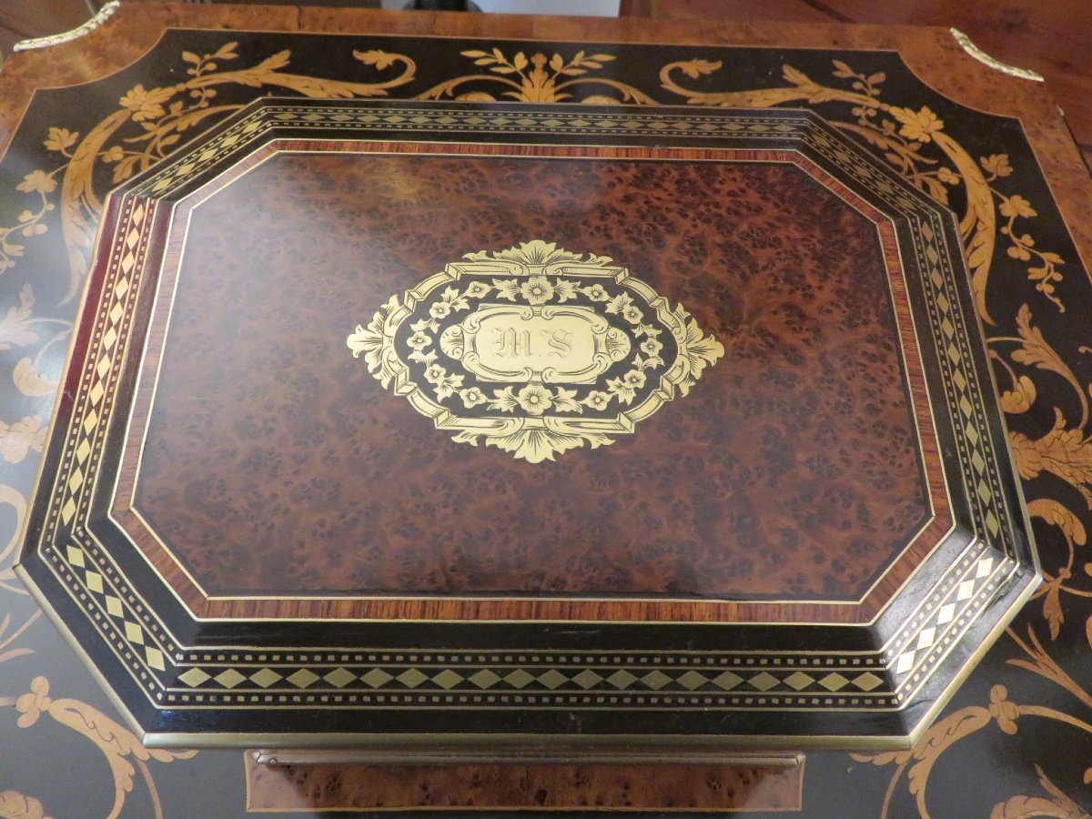 Tahan In Paris. Jewelry Box, Box, In Marquetry And Brass Napoleon III Period-photo-1