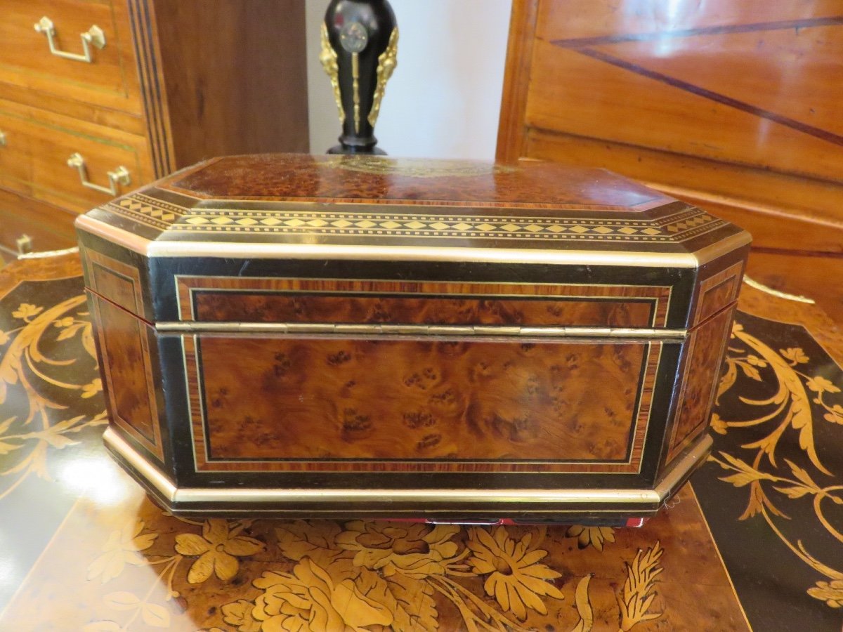 Tahan In Paris. Jewelry Box, Box, In Marquetry And Brass Napoleon III Period-photo-4