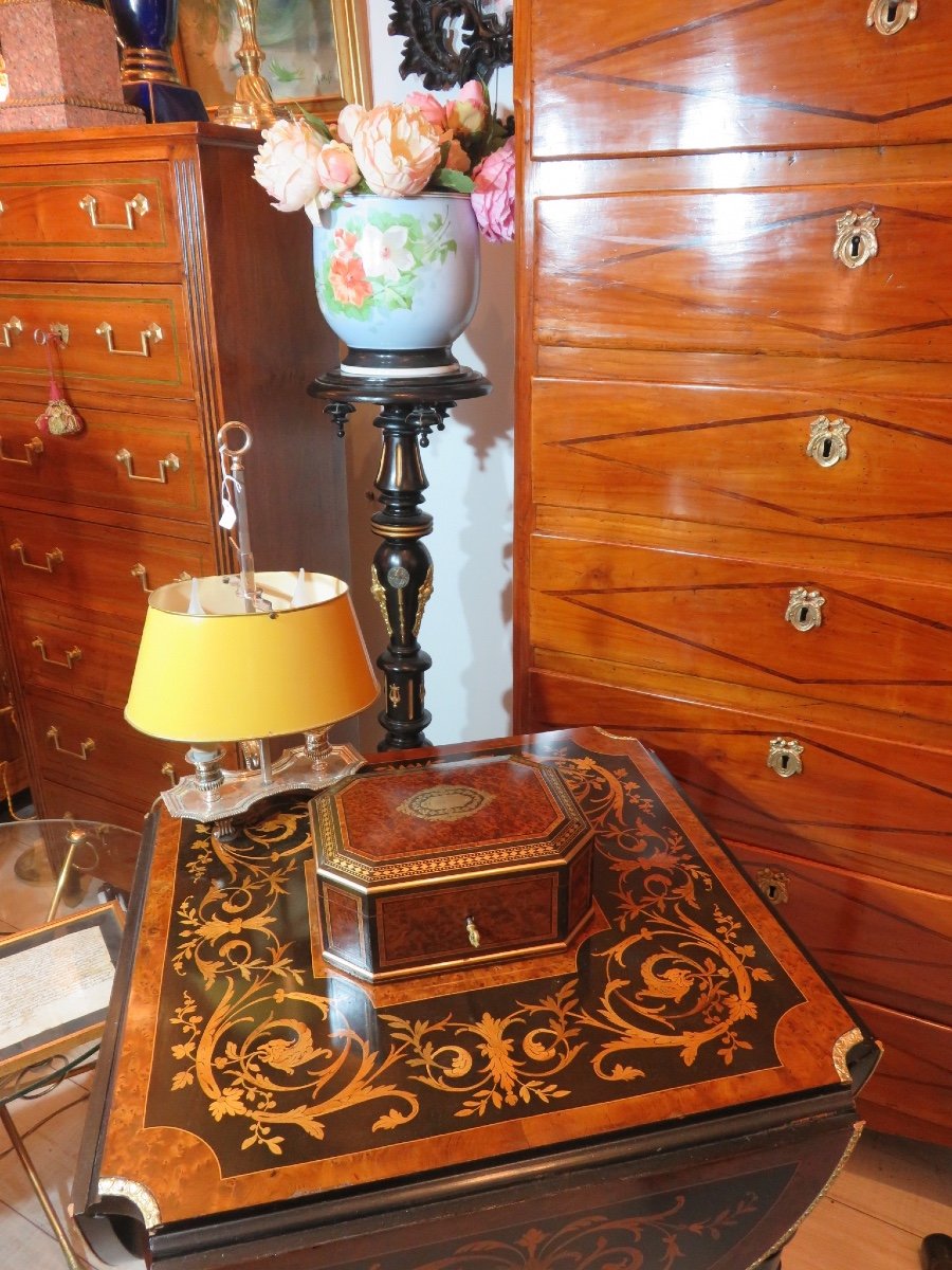 Tahan In Paris. Jewelry Box, Box, In Marquetry And Brass Napoleon III Period-photo-7