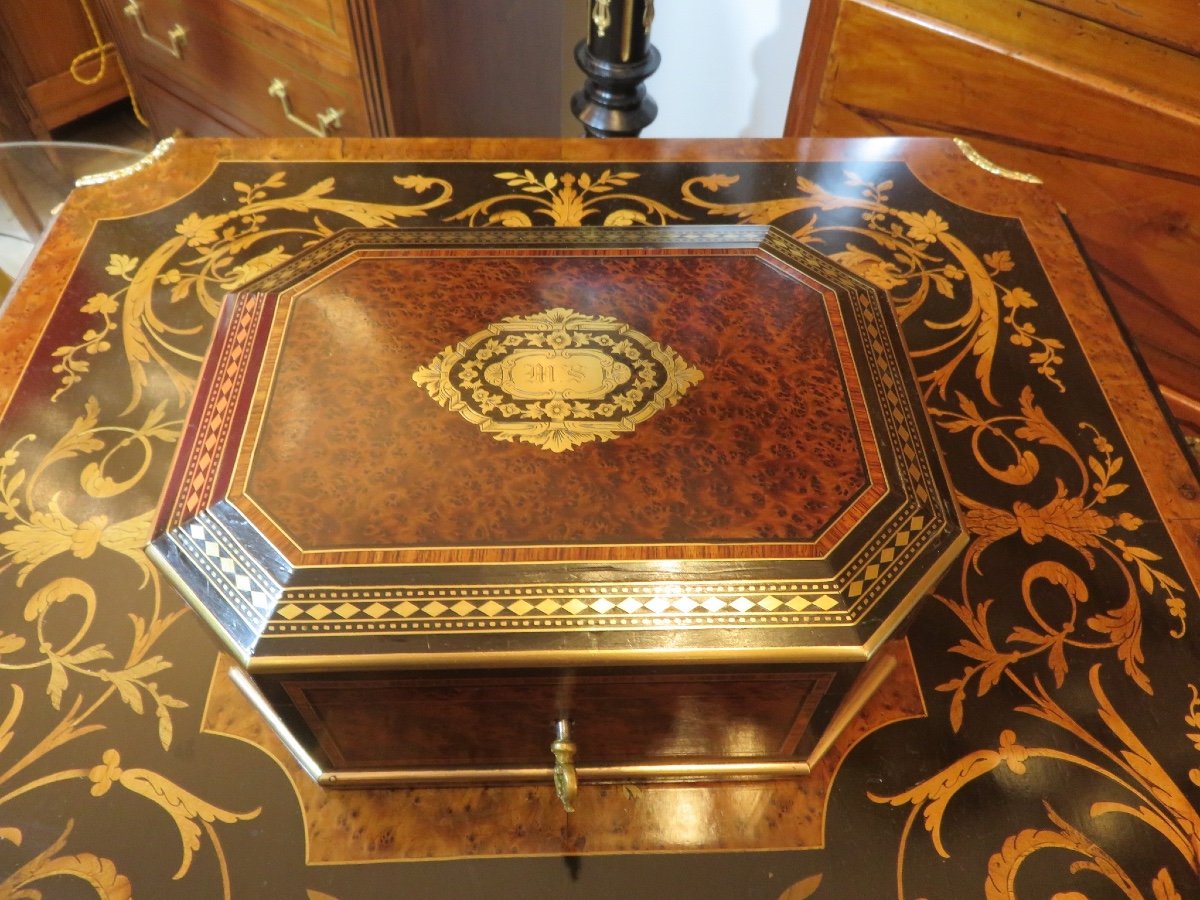 Tahan In Paris. Jewelry Box, Box, In Marquetry And Brass Napoleon III Period-photo-8