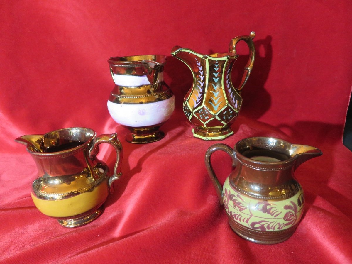 Four Milk Pots In Glossy English Earthenware From Jersey 19th Century-photo-1