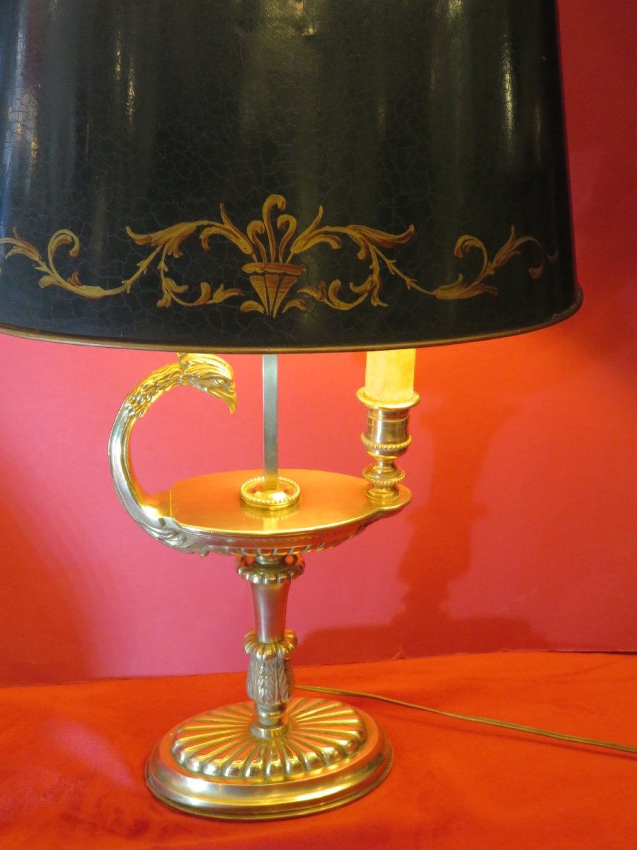 Lampe bouillotte en bronze doré à tête de griffon XXème-photo-4