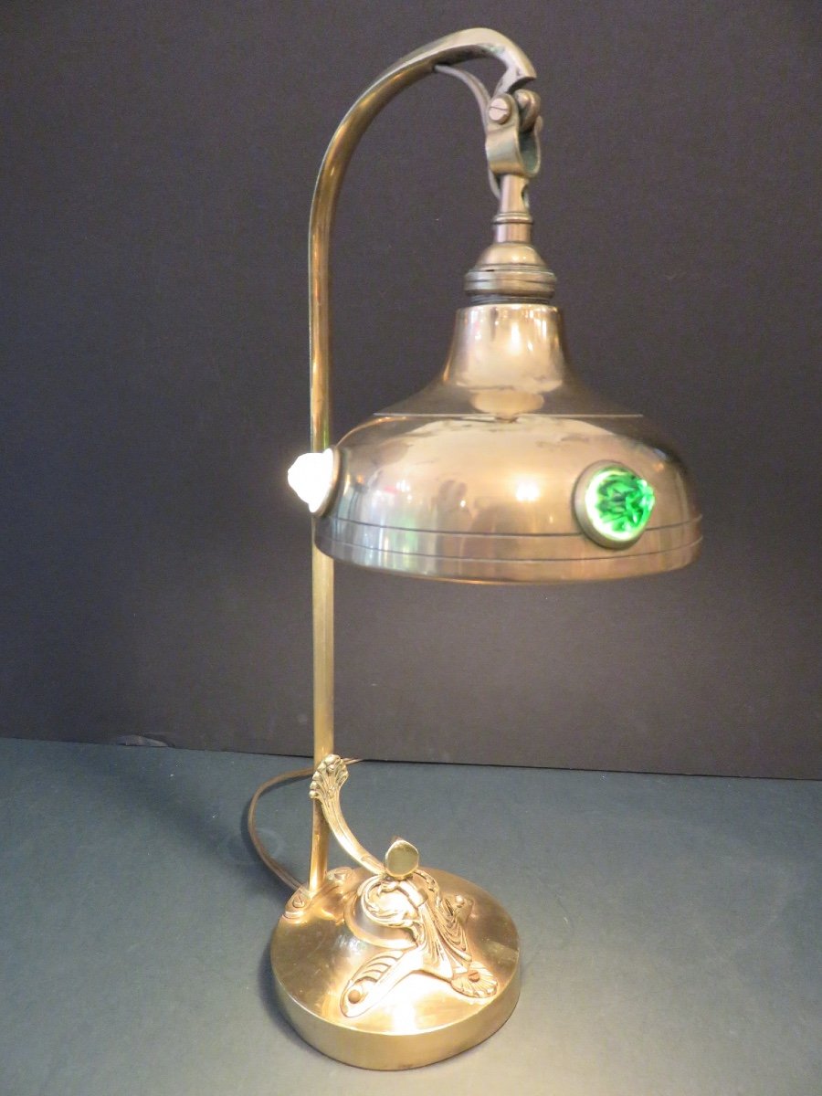 Lampe en laiton et cabochons de verre , période de la Sécession Viennoise , Autriche 1930-photo-4