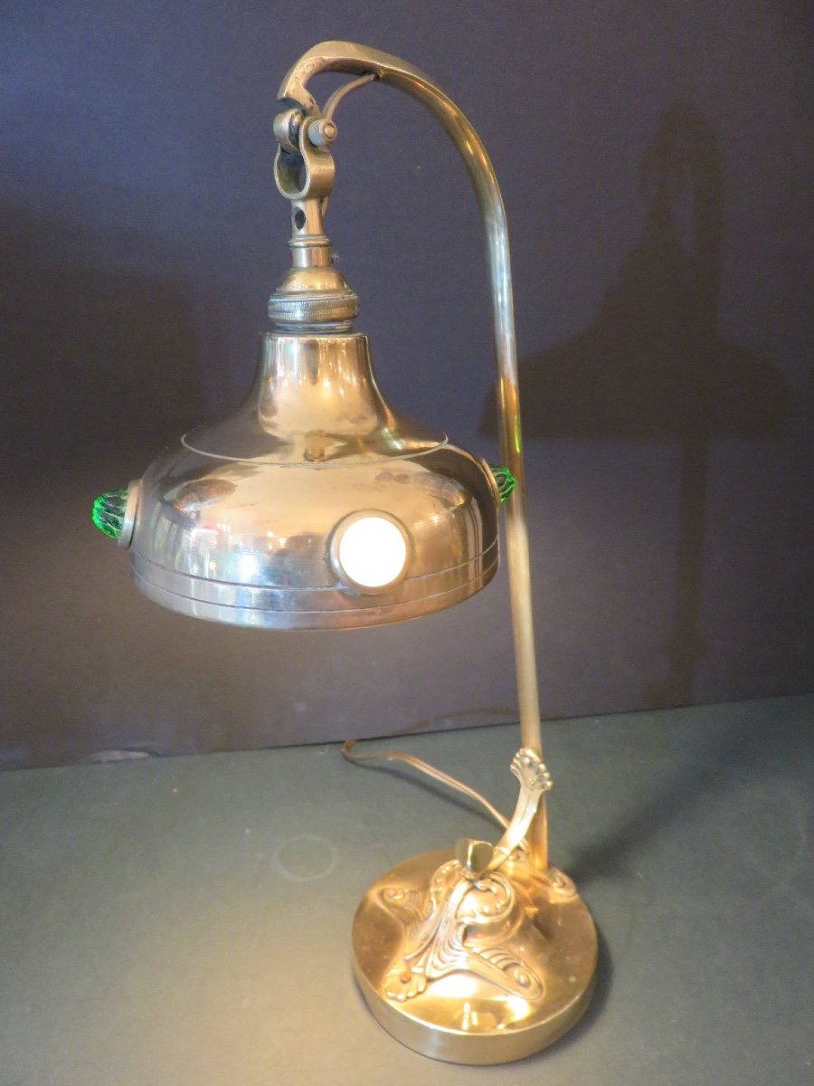 Lampe en laiton et cabochons de verre , période de la Sécession Viennoise , Autriche 1930-photo-1