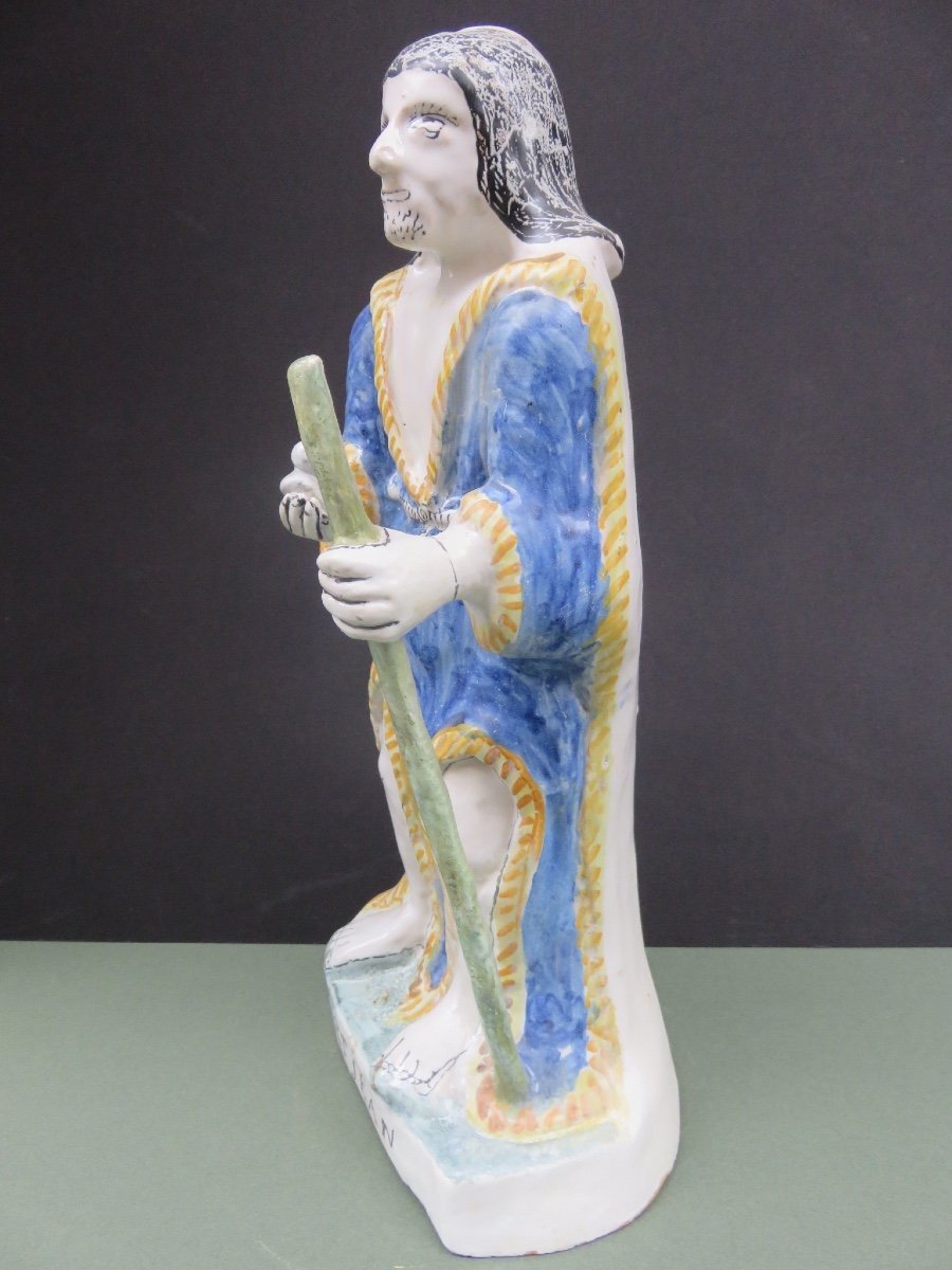 Saint John Religious Statue In Polychrome Earthenware From Nevers: Great Saint Of Devotion XVIII-photo-1