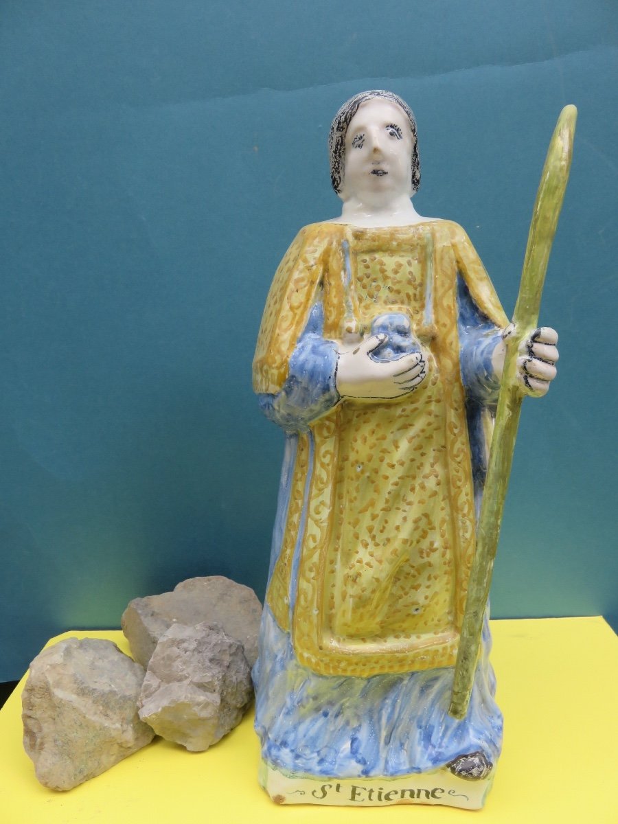 Saint Stephen, Religious Statue In Polychrome Earthenware From Nevers Great Saint Of Devotion XVIII 
