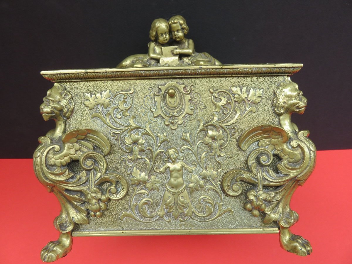 Coffret à bijoux en bronze doré d'époque Napoléon III-photo-3