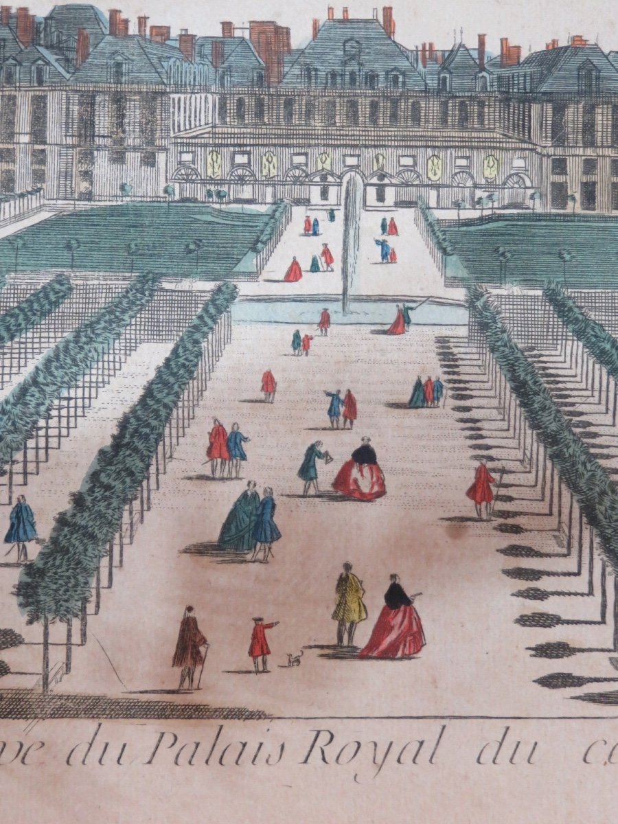 Gravure , vue d'optique XVIII ème  "Perspective du Palais Royal du côté du jardin " de Mondhare-photo-3