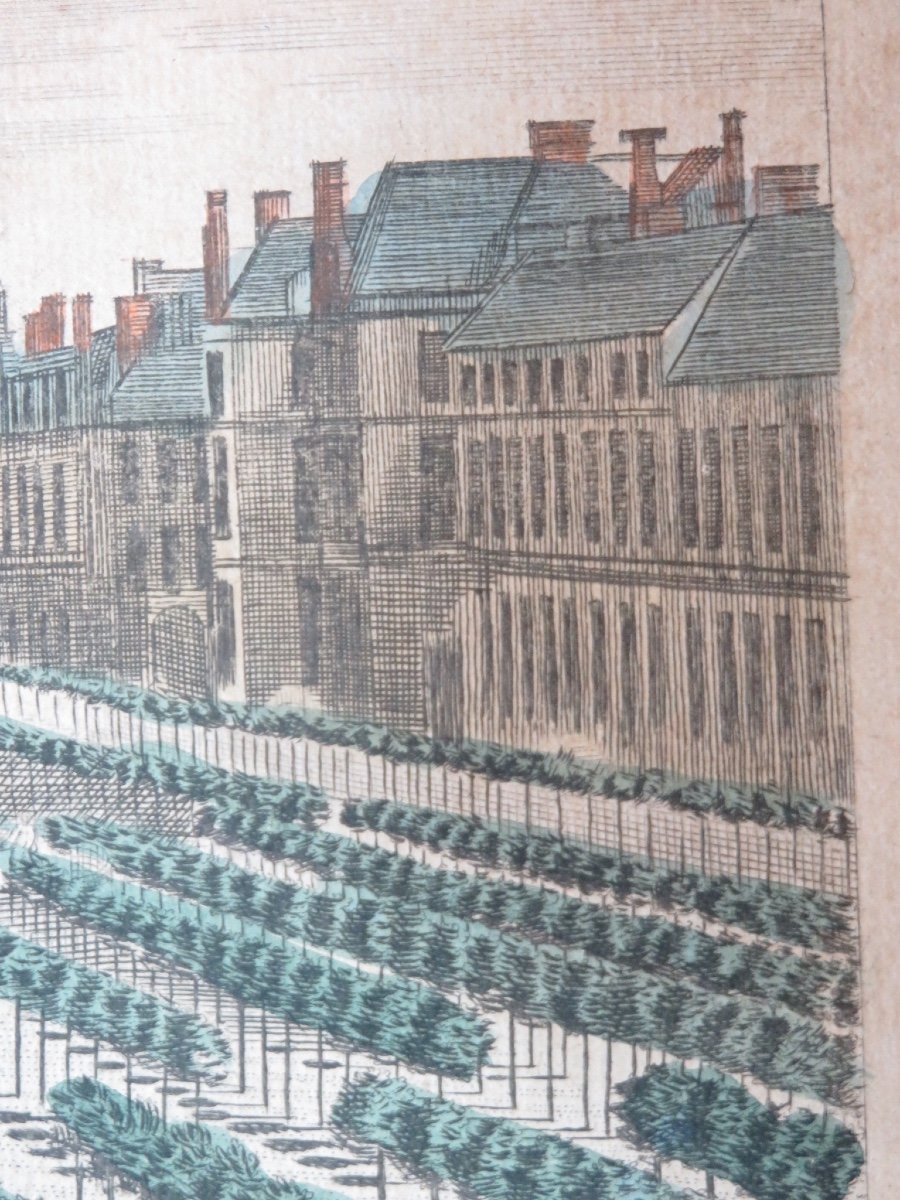 Gravure , vue d'optique XVIII ème  "Perspective du Palais Royal du côté du jardin " de Mondhare-photo-3