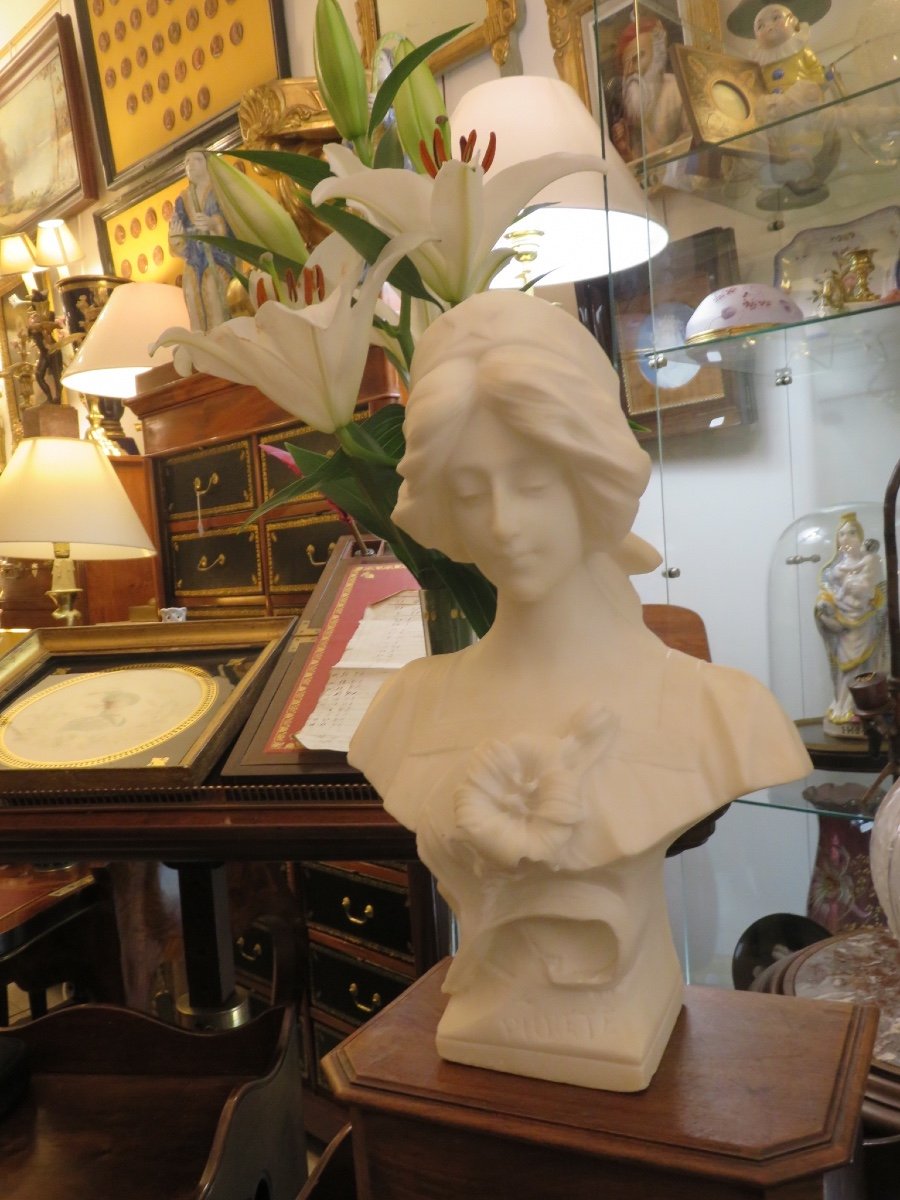 Bust Of A Young Woman In Alabaster (height: 35 Cm) Entitled "purity" Signed Jp Marchand -photo-8