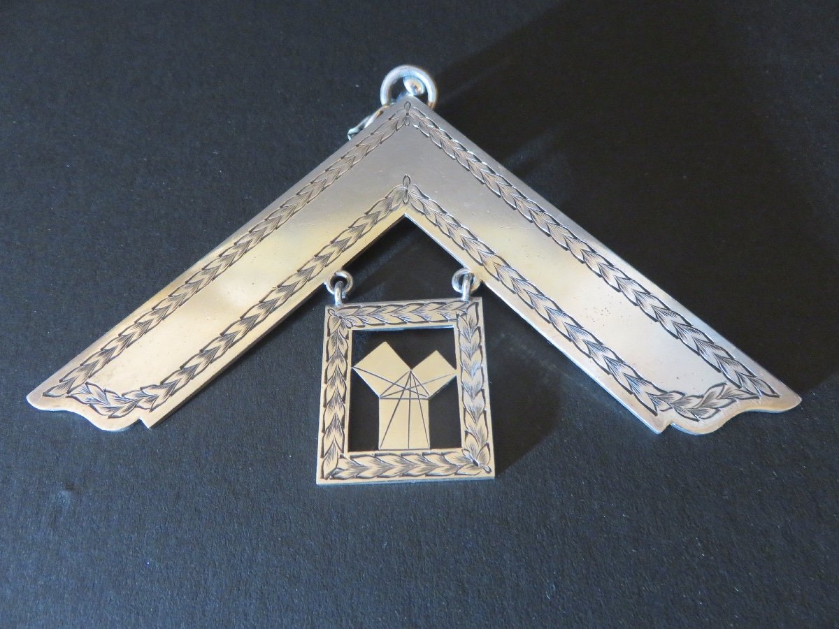 Freemason Master Apron, English Model, Silver Pendants And Square, Mid-20th Century-photo-4