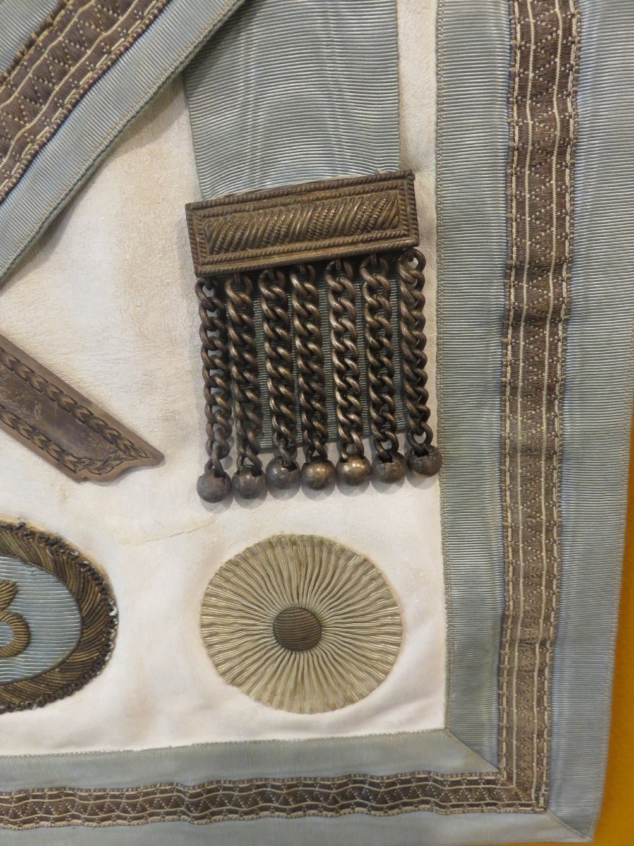 Freemason Master Apron, English Model, Silver Pendants And Square, Mid-20th Century-photo-6