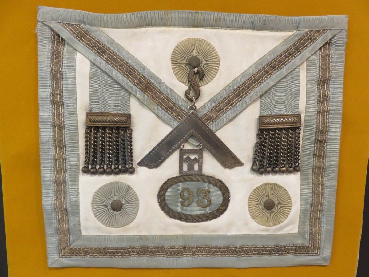 Freemason Master Apron, English Model, Silver Pendants And Square, Mid-20th Century-photo-8