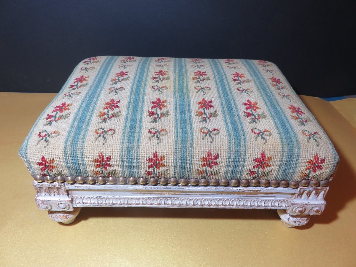 Louis XVI Style Footrest, 19th Century Petit Point Tapestry-photo-5