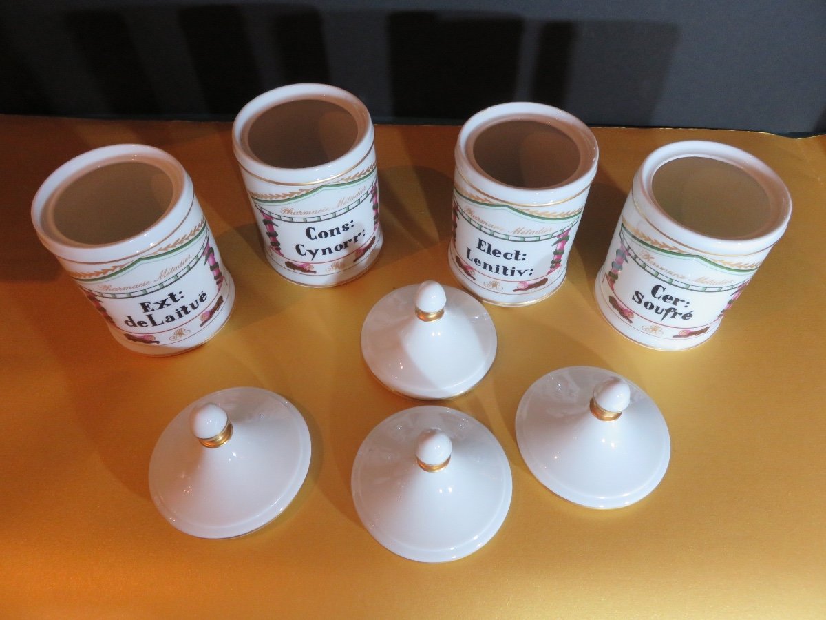 Four Limoges Porcelain Pharmacy Jars (goumot-labesse Factory) 20th Century-photo-2