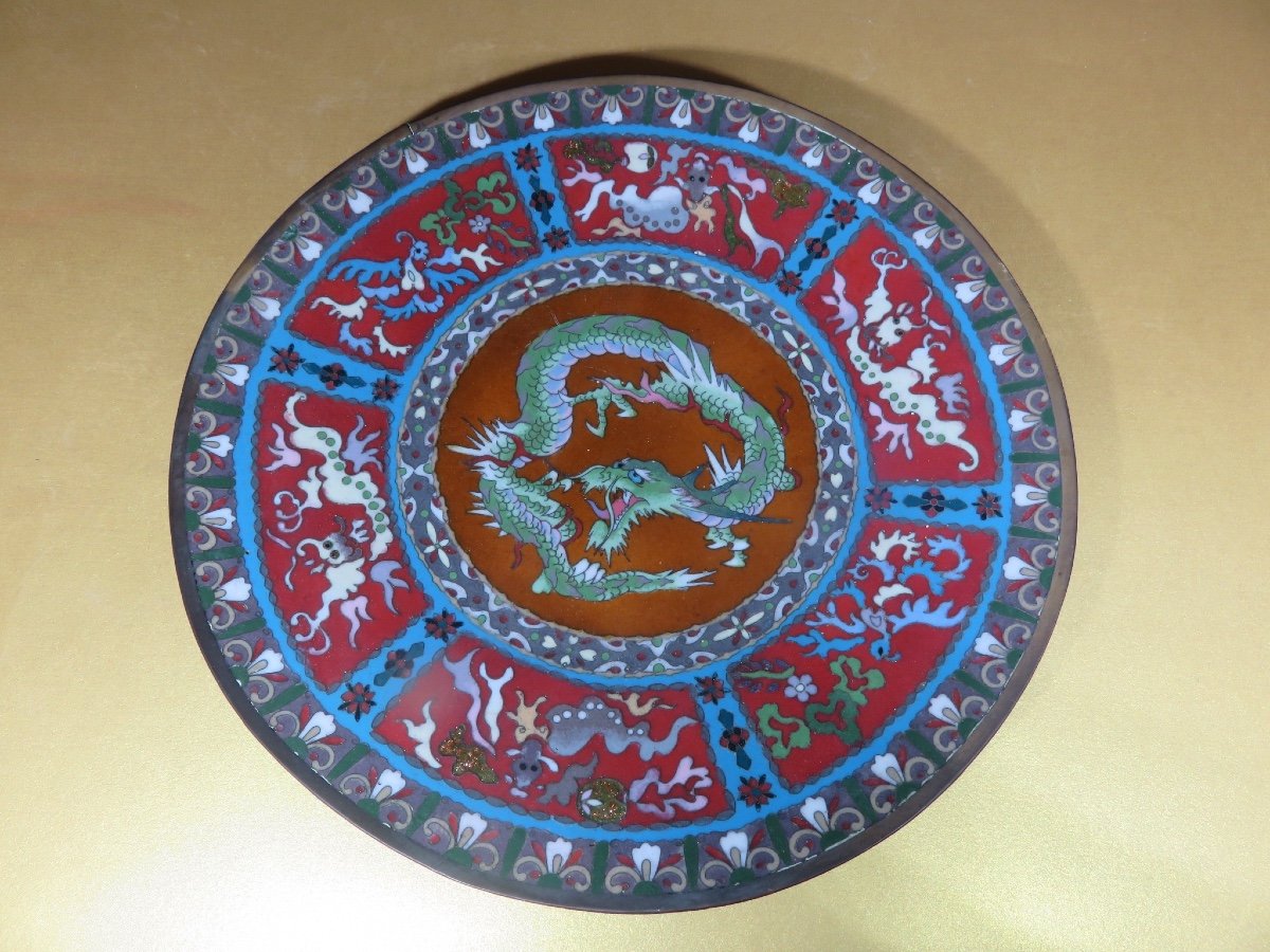 Circular Cloisonné Enamel Dish With Dragon Decoration, Meiji Period (1868-1912)-photo-4