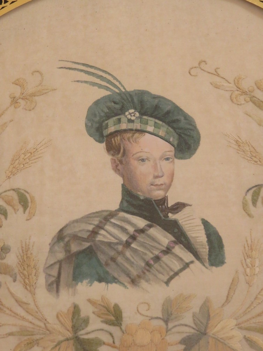 Portrait Of Henry V (1820-1883) Framed, Painted And Embroidered On Silk, Hoeth House-photo-3