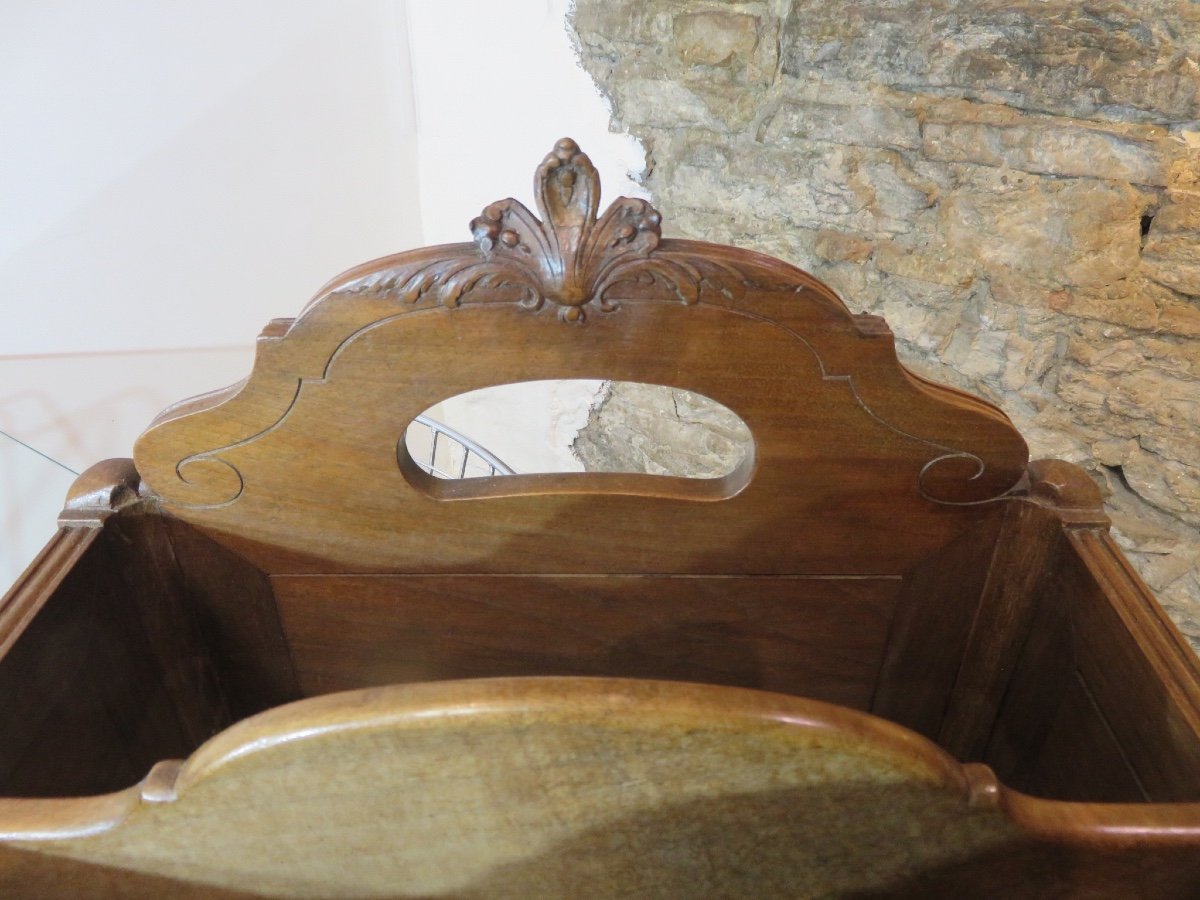 Magazine Rack Or Book Rack, In Solid Walnut, Carved, 19th Century-photo-3