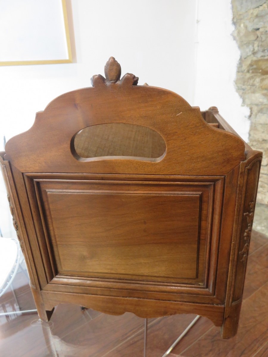 Magazine Rack Or Book Rack, In Solid Walnut, Carved, 19th Century-photo-2