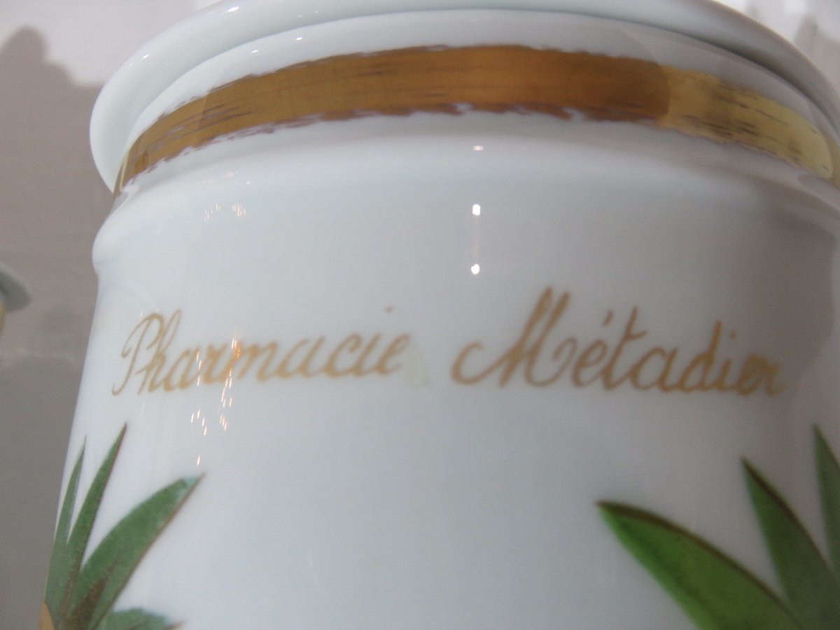 Cinq pots à pharmacie en porcelaine polychrome de Limoges manufacture Goumot-Labesse  XXème-photo-3