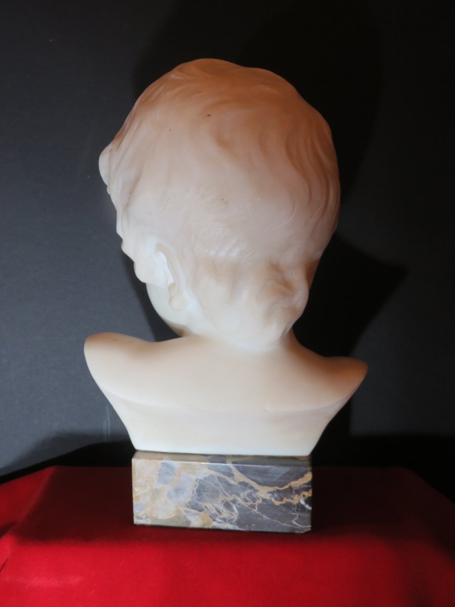 Carrara Marble Bust Of A Child And Portor Marble Base Signed Pugi (1850 - 1915)-photo-4