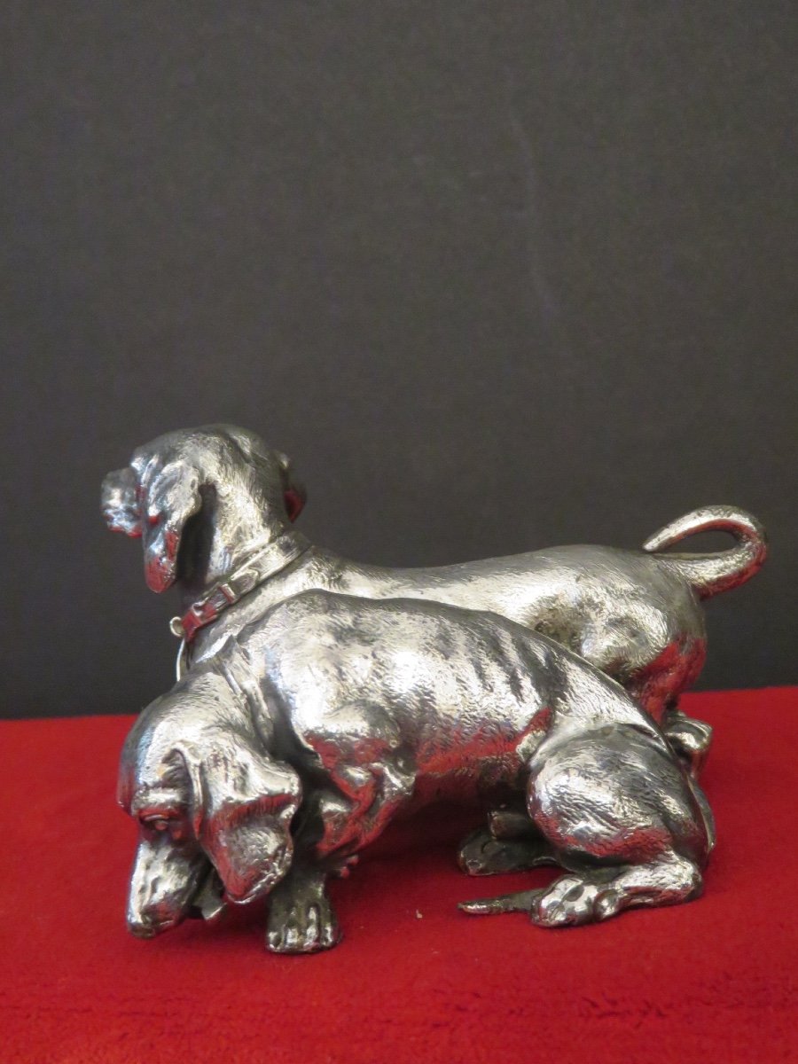 Two Britannia Metal Dachshunds Signed "wmfb Ox" From The Metalwarren Fabrik Art Deco Period-photo-2