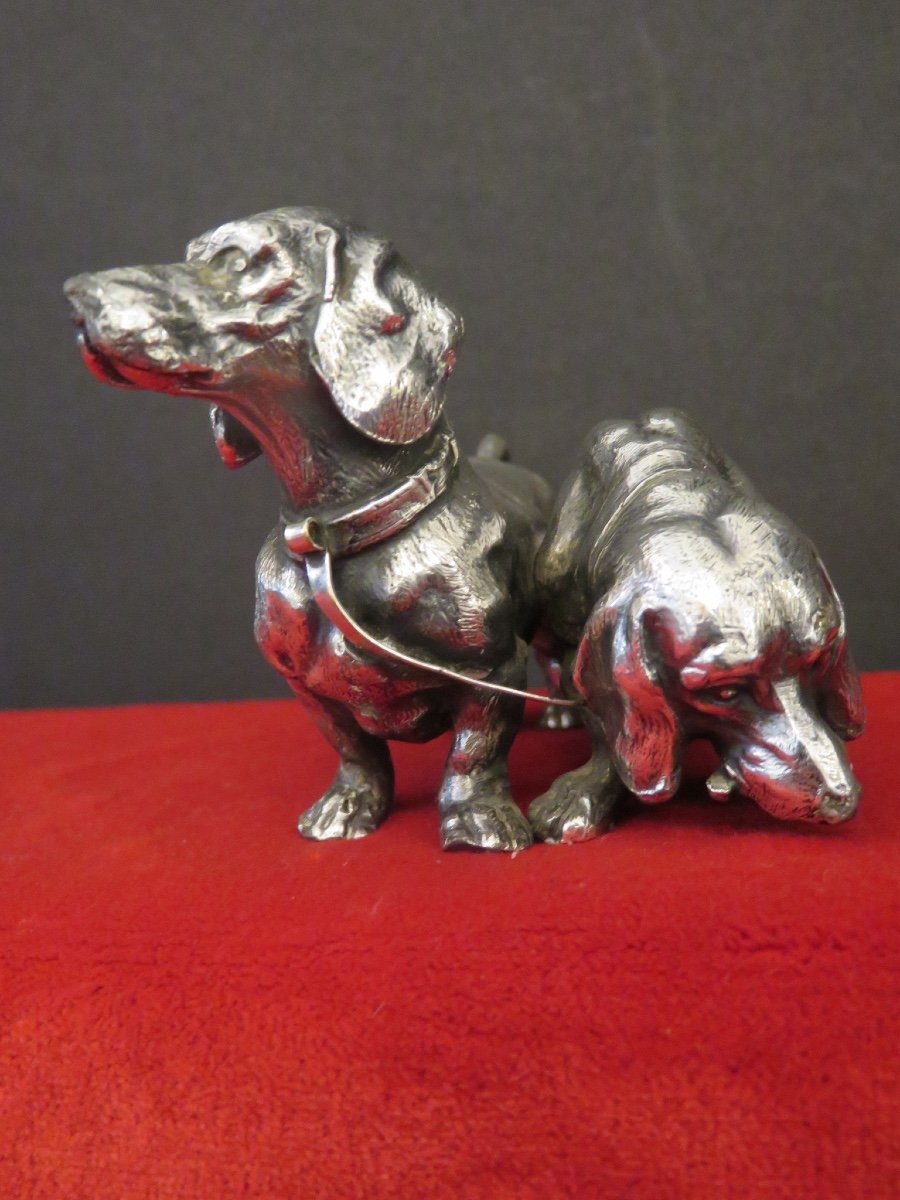 Two Britannia Metal Dachshunds Signed "wmfb Ox" From The Metalwarren Fabrik Art Deco Period-photo-6