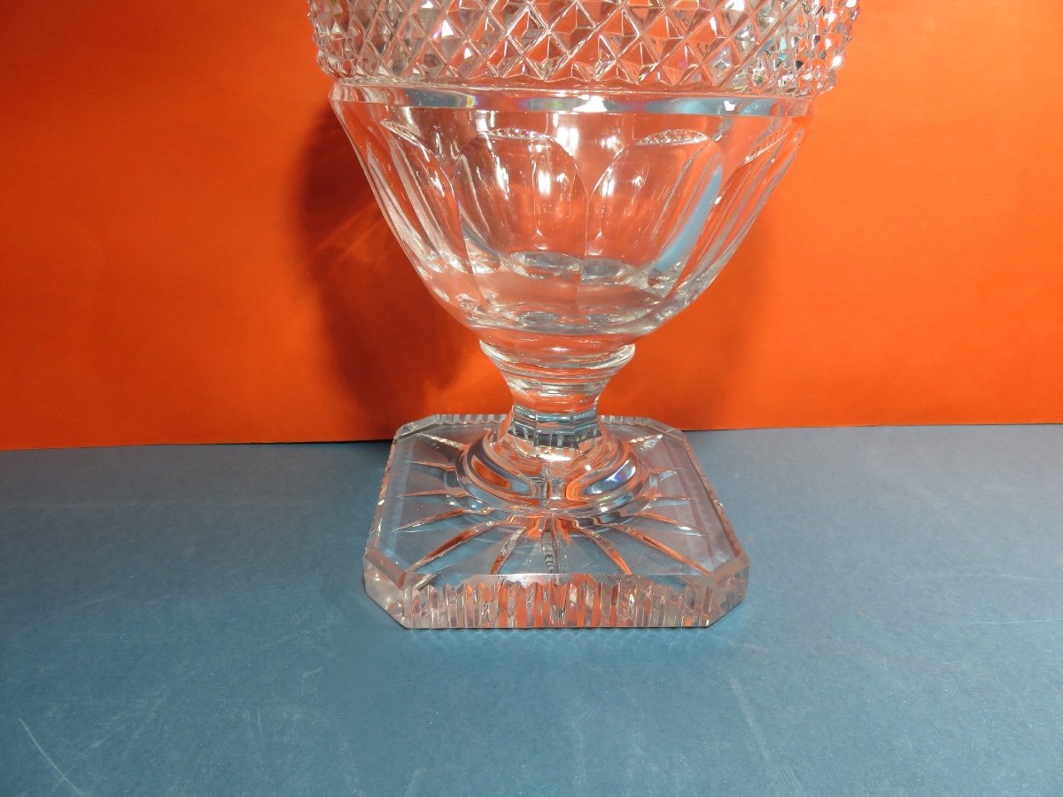 Medici-shaped Crystal Vase, Diamond-cut And Flat Ribs (height 30 Cm) 20th Century-photo-4