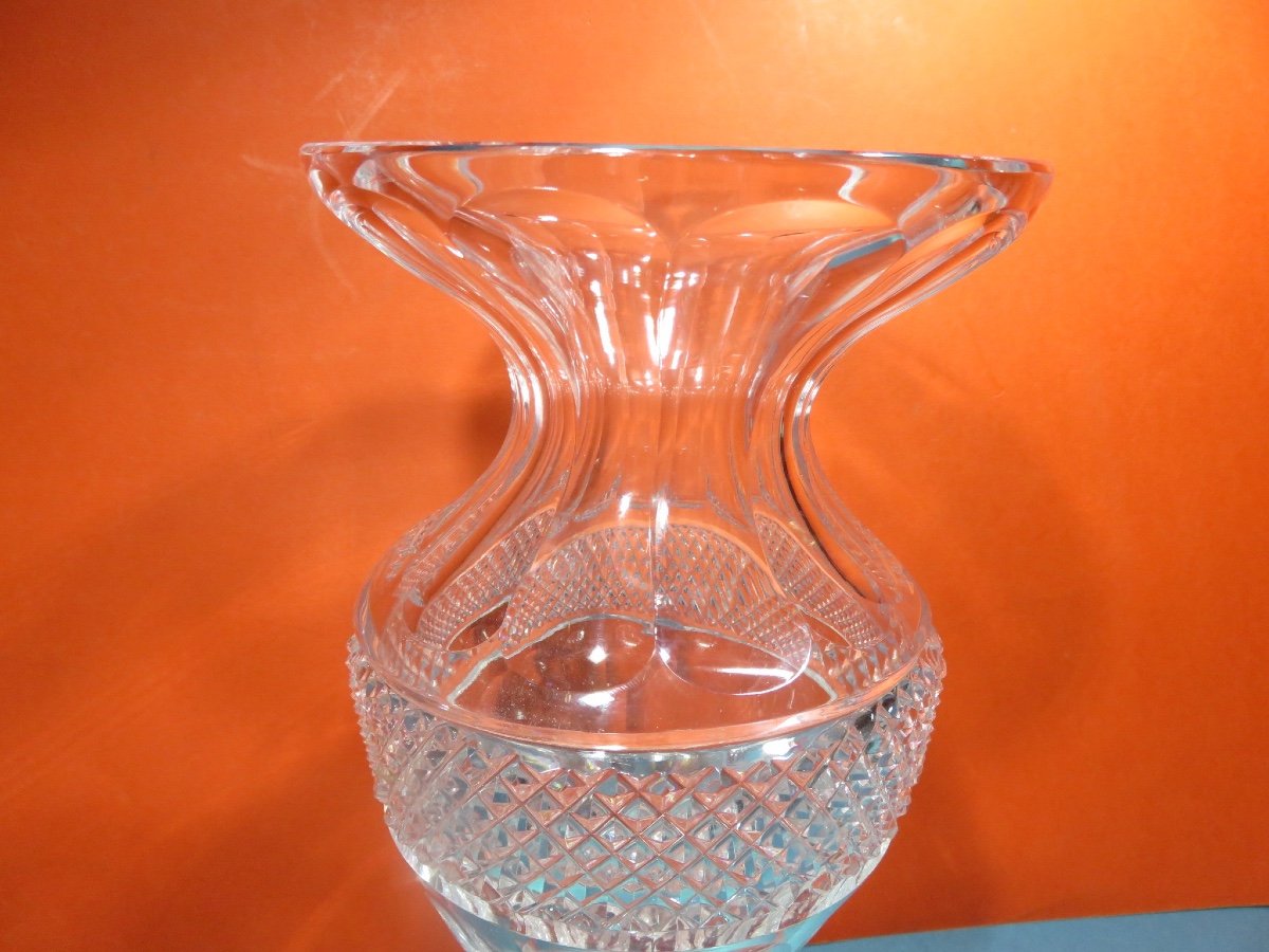 Medici-shaped Crystal Vase, Diamond-cut And Flat Ribs (height 30 Cm) 20th Century-photo-3