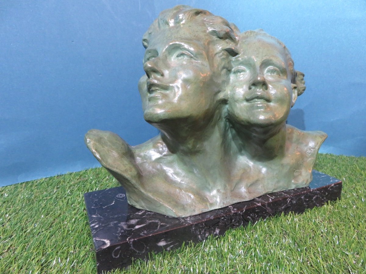 Couple en bronze Art Déco " les cheveux dans le vent " signé de René Varnier -photo-5