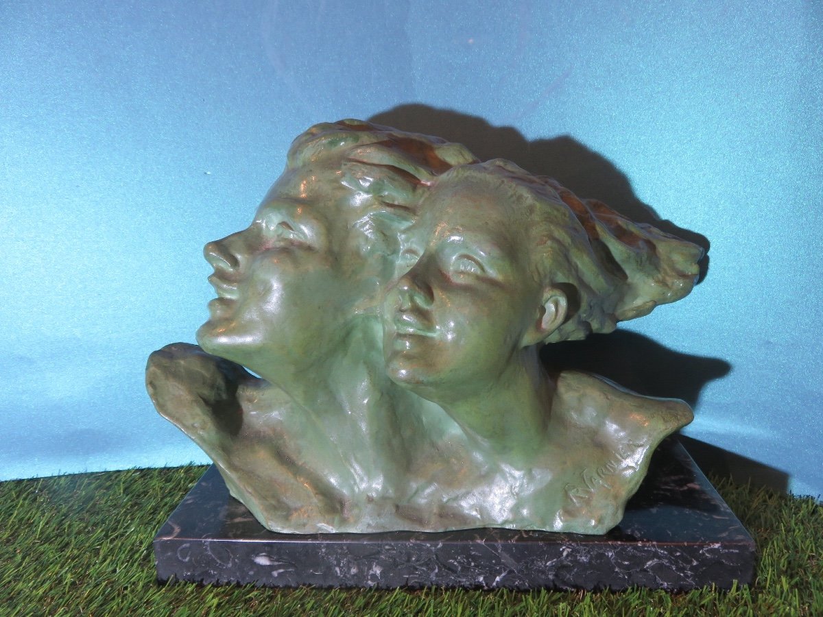 Couple en bronze Art Déco " les cheveux dans le vent " signé de René Varnier -photo-6