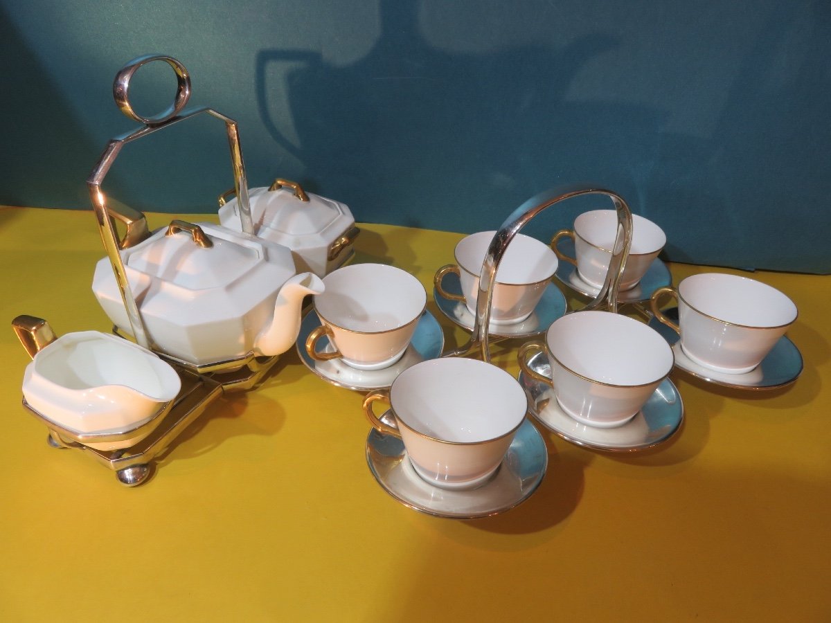 English Tea Service: Royal Worcester 1907, And Wedgwood, On Silver-plated Stands -photo-2