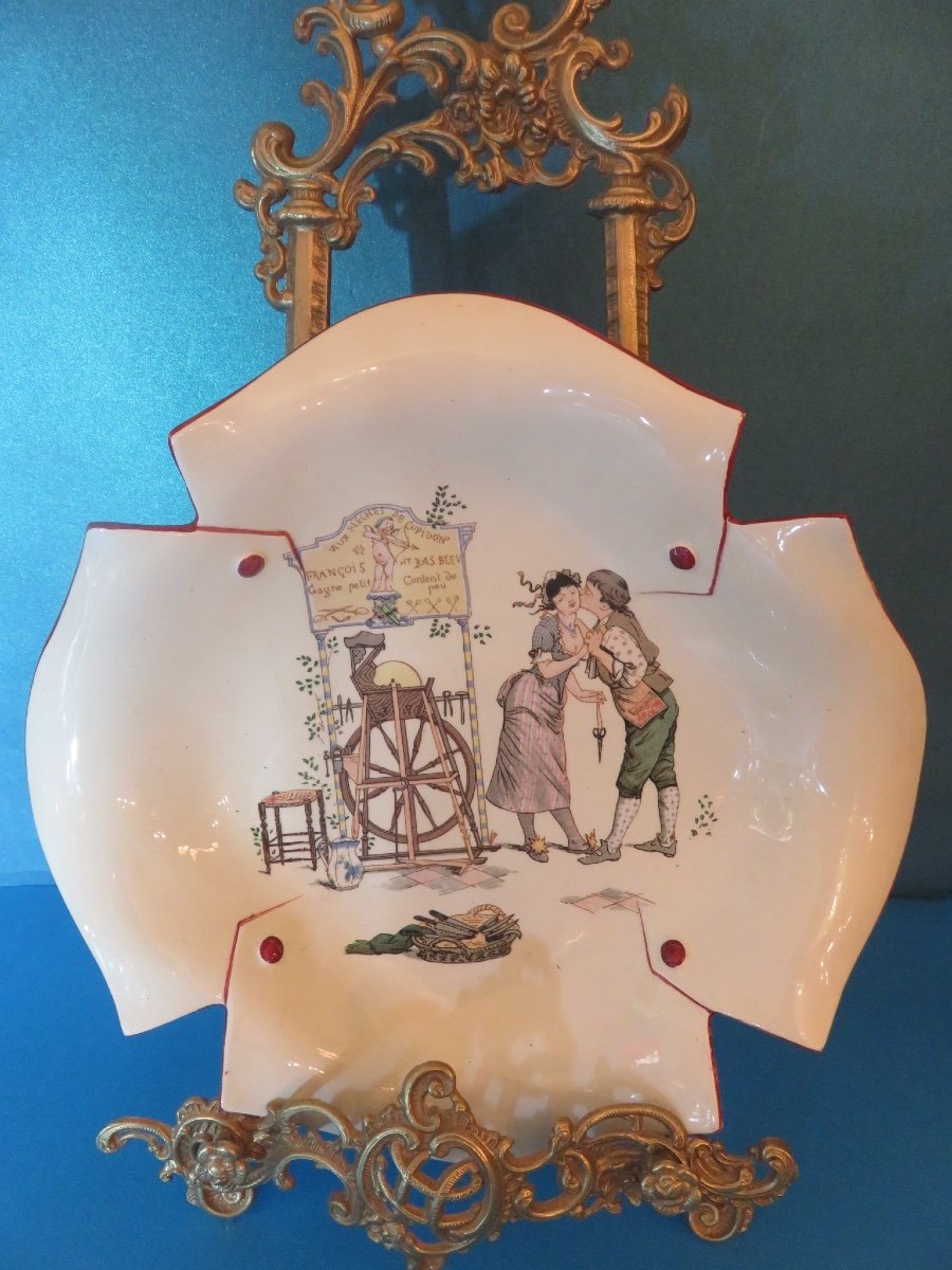 Fine Earthenware Plate From Sarreguemines Called "mouchoir" After A Model By R. Froment -photo-6