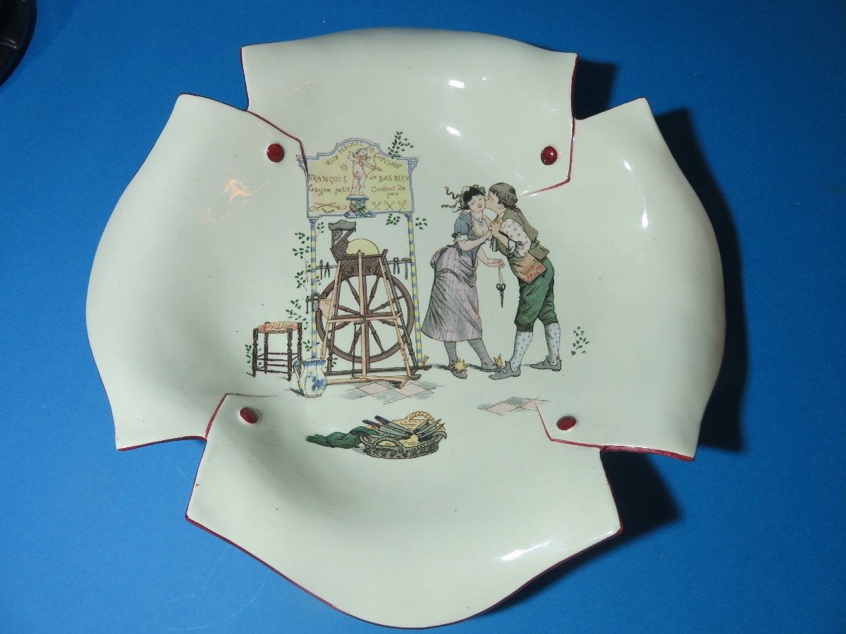 Fine Earthenware Plate From Sarreguemines Called "mouchoir" After A Model By R. Froment -photo-7