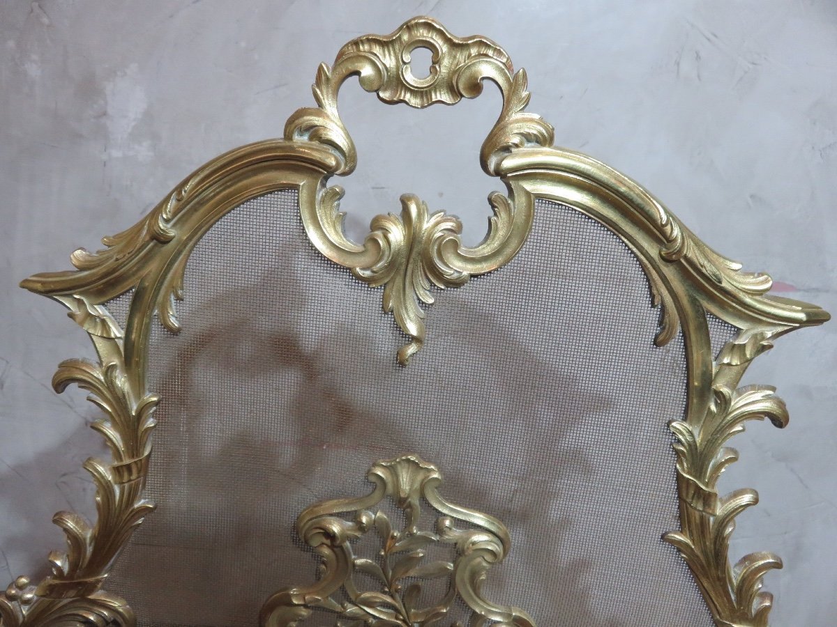 Louis XV Style Gilded Bronze Fire Screen, 19th Century-photo-2