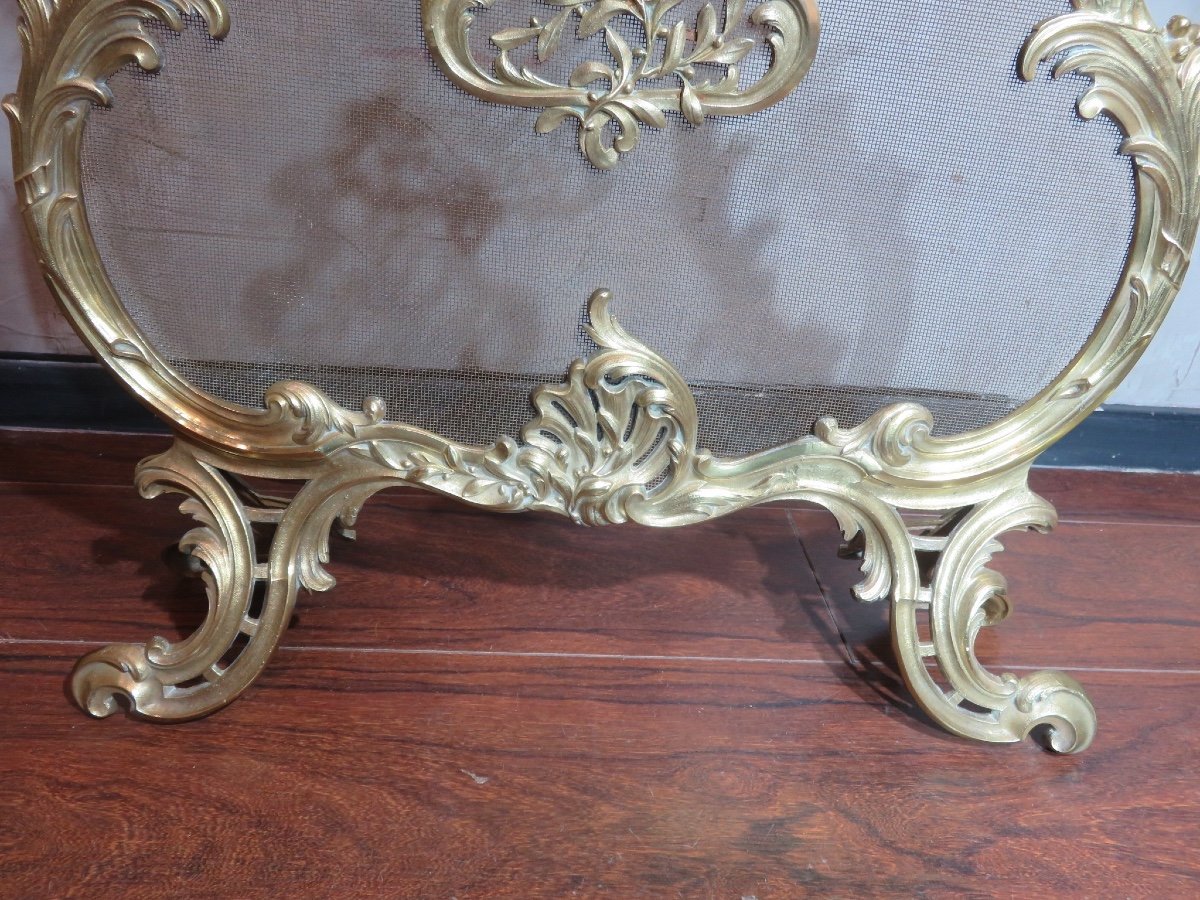 Louis XV Style Gilded Bronze Fire Screen, 19th Century-photo-4