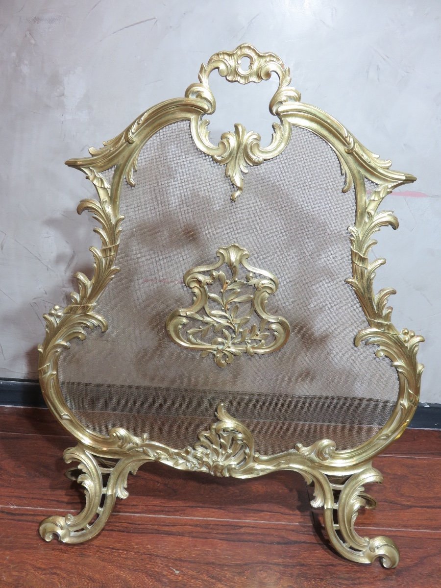 Louis XV Style Gilded Bronze Fire Screen, 19th Century-photo-1