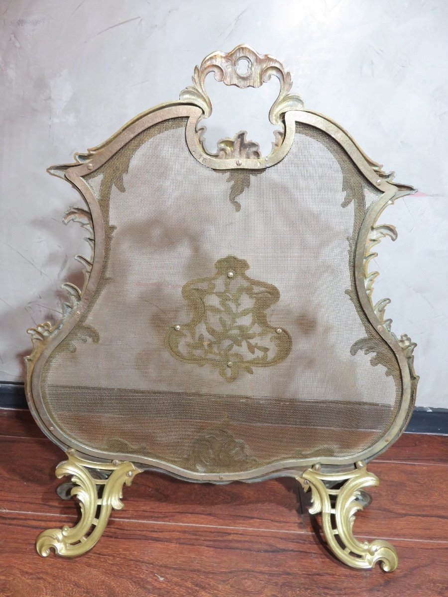 Louis XV Style Gilded Bronze Fire Screen, 19th Century-photo-3