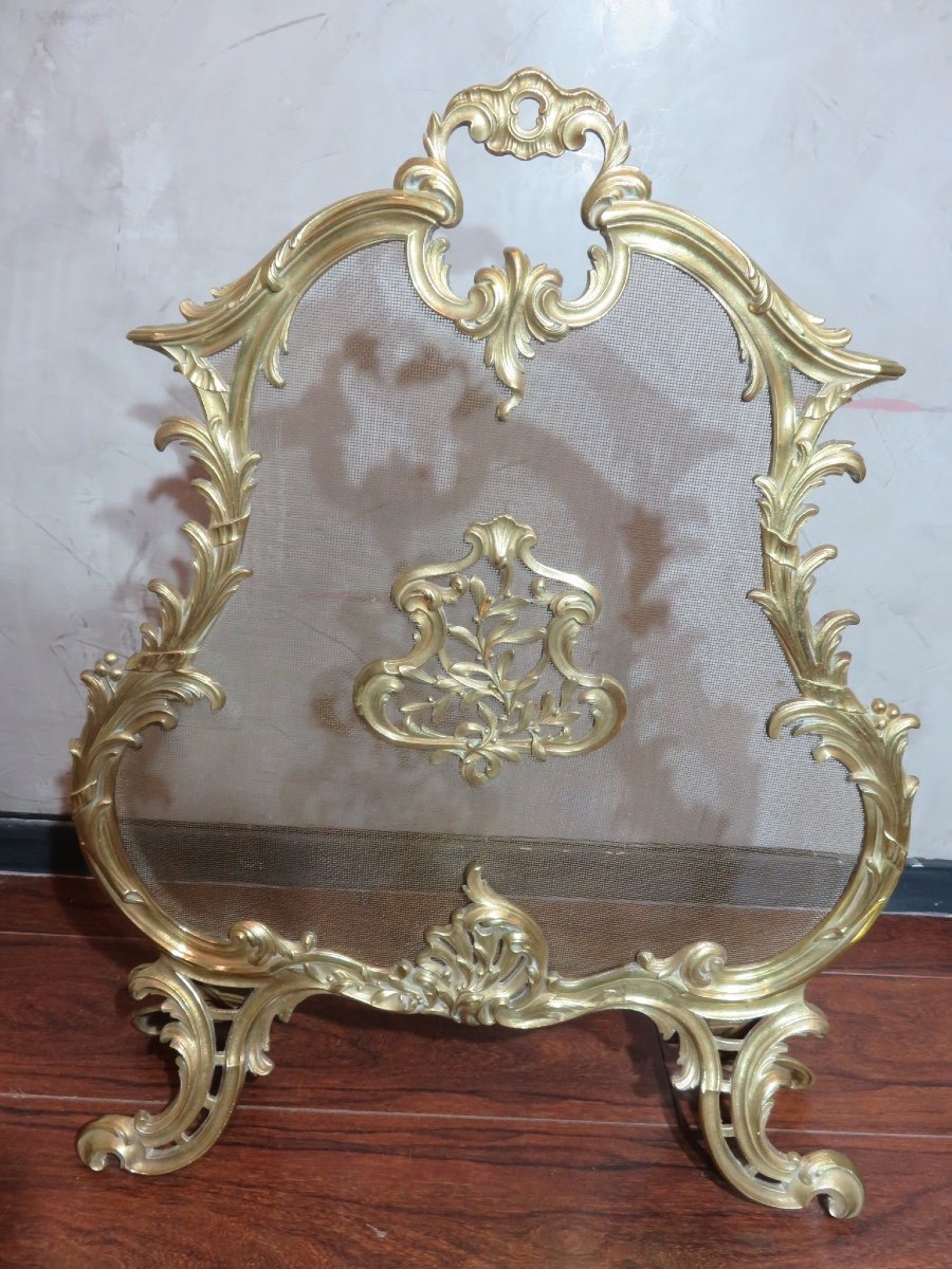 Louis XV Style Gilded Bronze Fire Screen, 19th Century