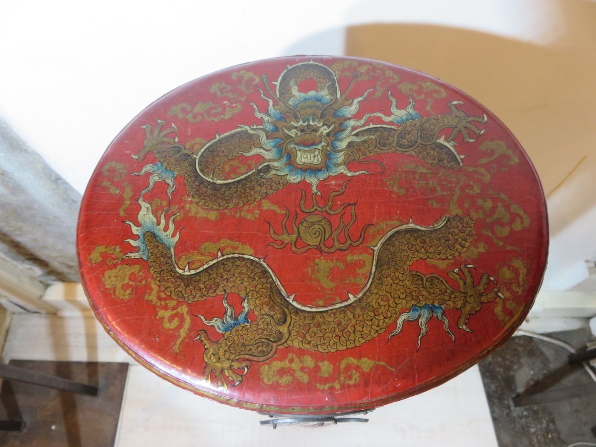 Red-background Lacquer Arrow Case Decorated With Dragons, Early 20th Century-photo-2