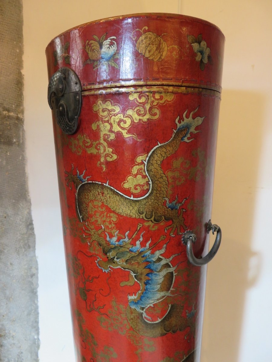 Red-background Lacquer Arrow Case Decorated With Dragons, Early 20th Century-photo-3