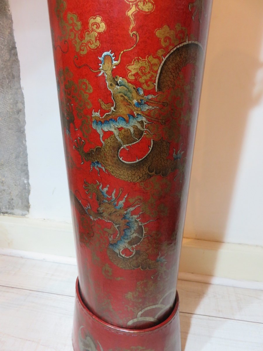 Red-background Lacquer Arrow Case Decorated With Dragons, Early 20th Century-photo-4